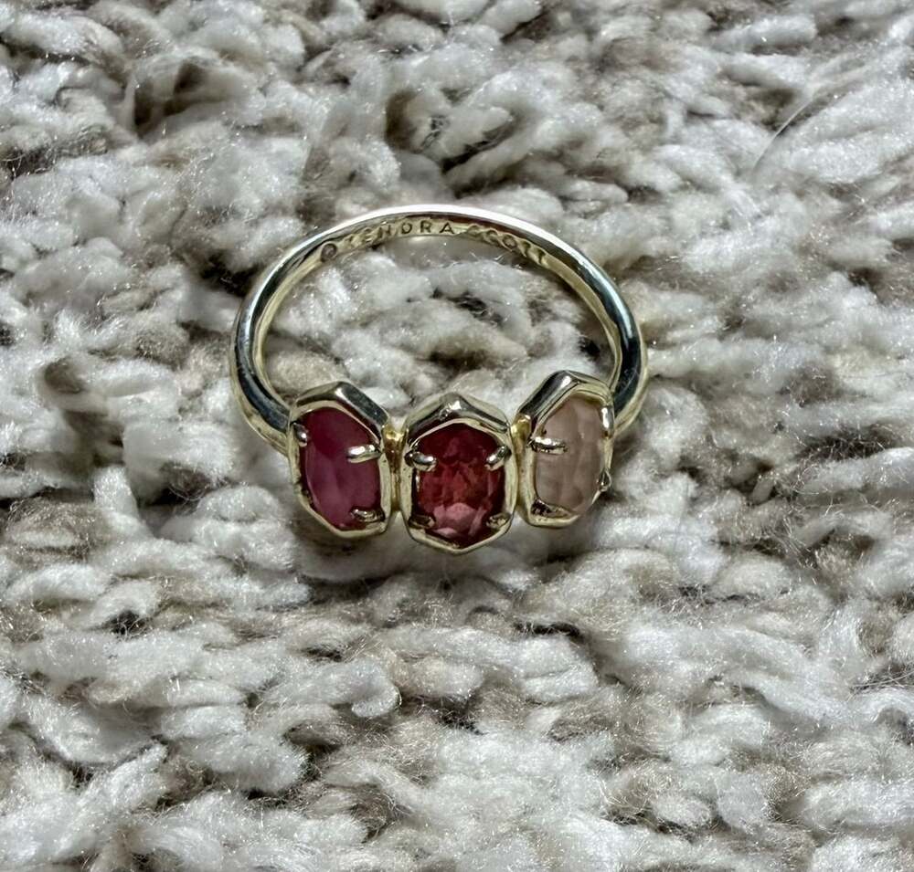 Kendra Scott Gold Tone Three Stone Pink Crystal Cocktail Ring
